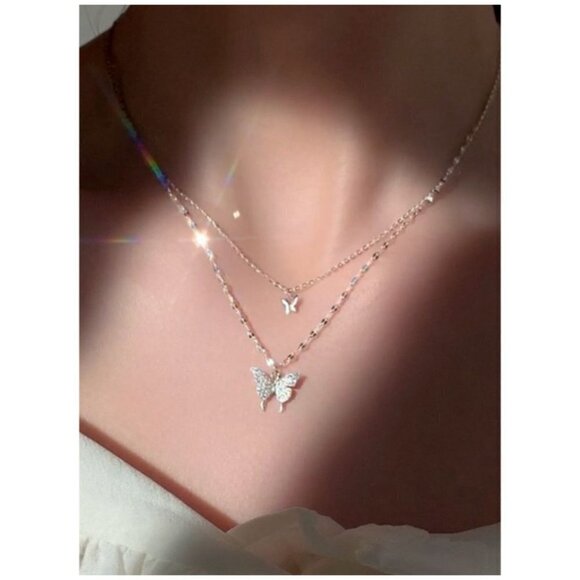 NEW Boho Festival Double Layer Butterfly Necklace - Picture 5 of 7